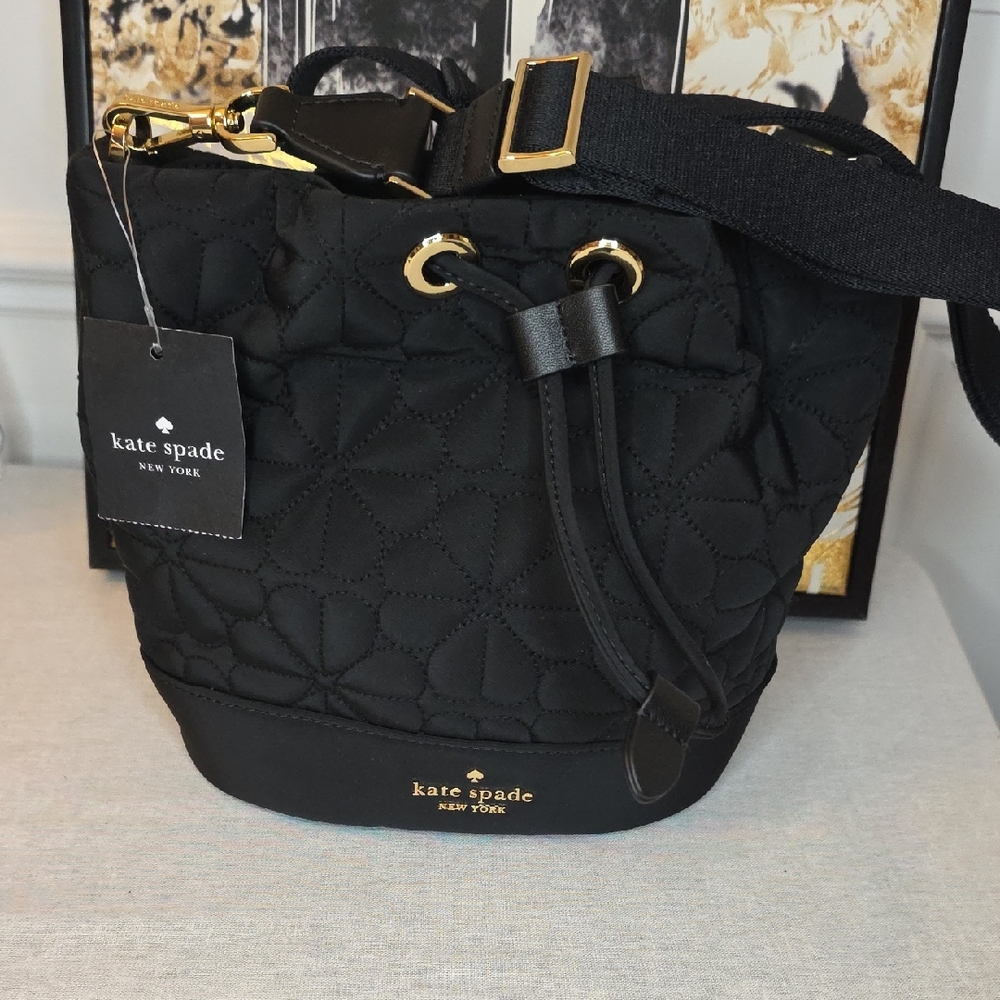 NWT kate spade RARE Quilted Spade Black Flower Bucket Bag